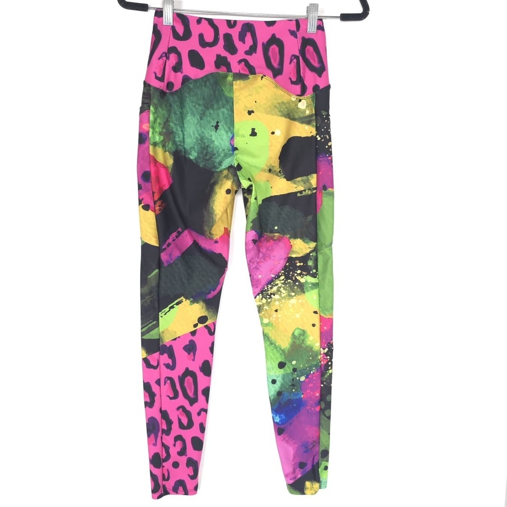 LOONY LEGS Women's Leggings MEDIUM Colorful Abstract Leopard Print Pocket Gym - Picture 7 of 11